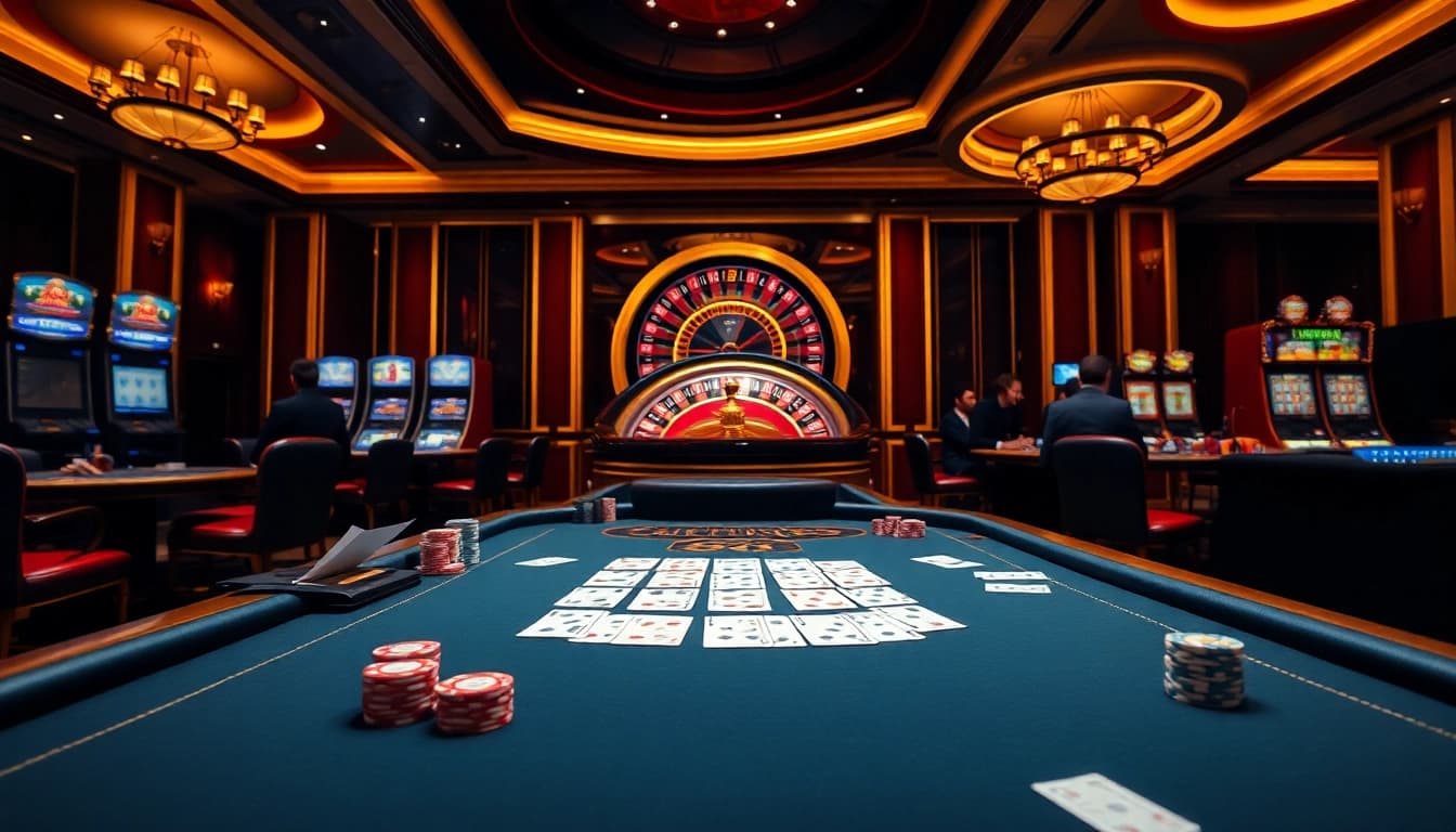 Players enjoying a vibrant gambling atmosphere at UU 88 casino with poker chips and a roulette wheel.