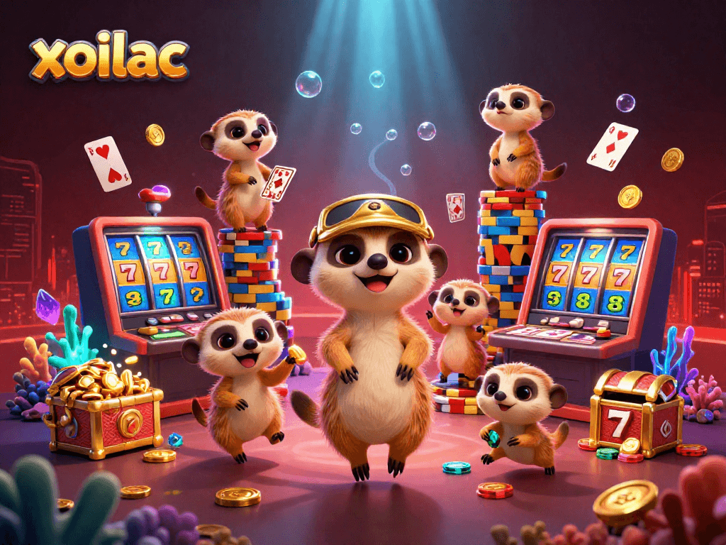 Experience thrilling gameplay with xoilac in a vibrant casino scene featuring animated meerkats.