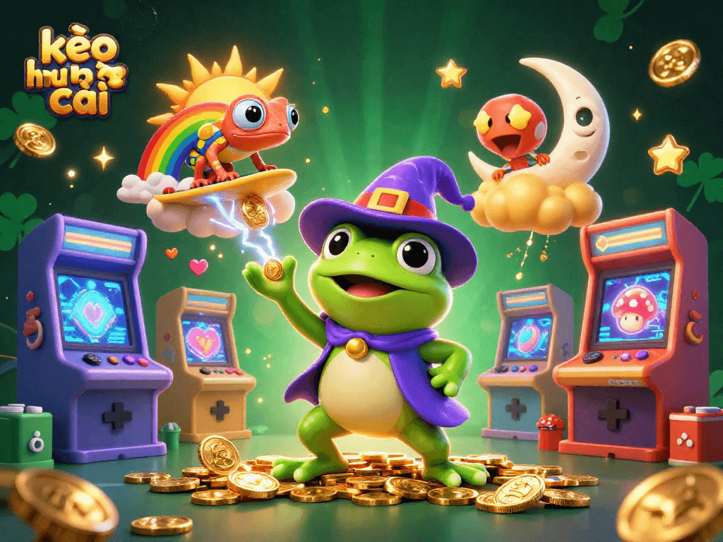 Engage with kèo nhà cái through a magical scene of gaming with vibrant characters and dazzling casino elements.