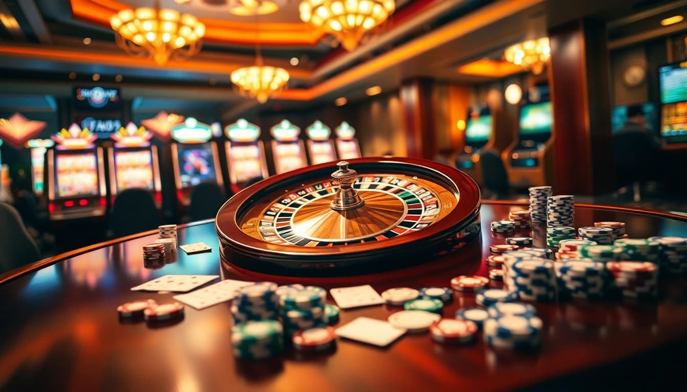 Experience the excitement of gambling at https://du88.ad/ with a luxurious roulette wheel and vibrant poker chips.