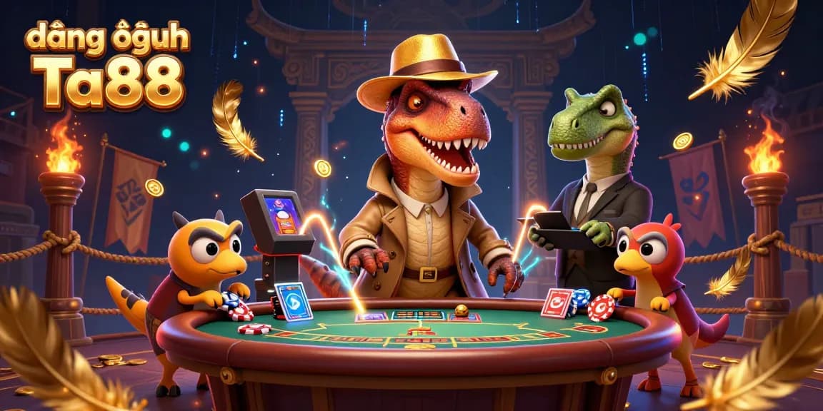 Engage in thrilling casino action with đăng nhập Ta88 featuring a witty velociraptor and dynamic gambling elements.
