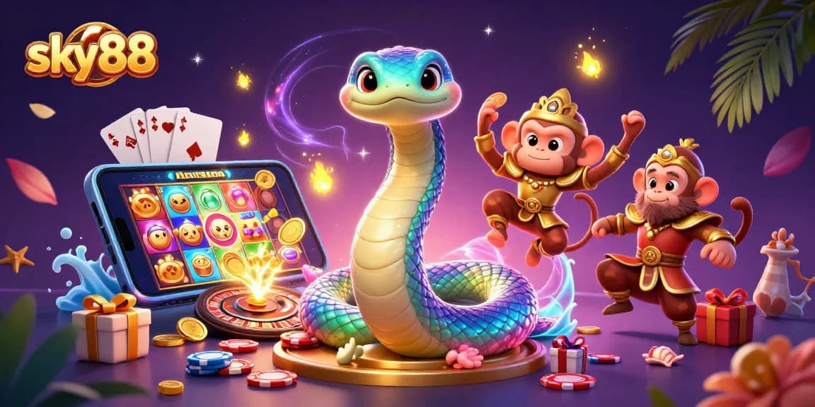 Experience joy and excitement with sky88’s vibrant casino adventure featuring whimsical characters and classic games.