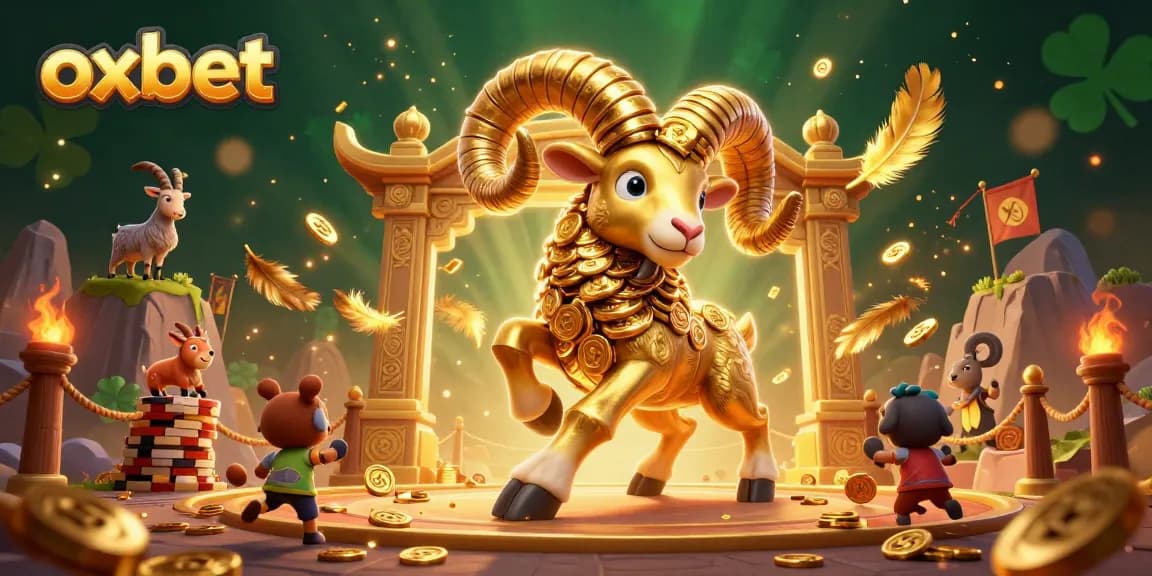 Experience the thrill of oxbet with a dynamic 3D casino scene featuring golden ram and lively betting elements.