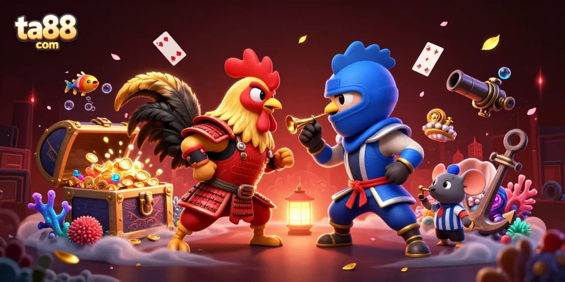 Engage in thrilling moments at ta88 com with intense rooster showdowns and vibrant gambling scenes.