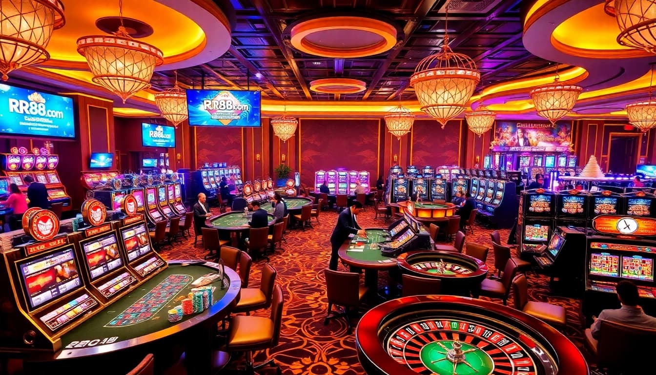 Experience the excitement at RR88.com casino with vibrant tables, machines, and players.