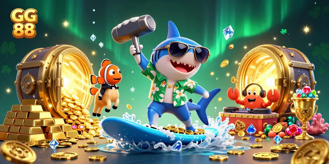 Experience GG 88 thrills in this vibrant underwater casino adventure illustration