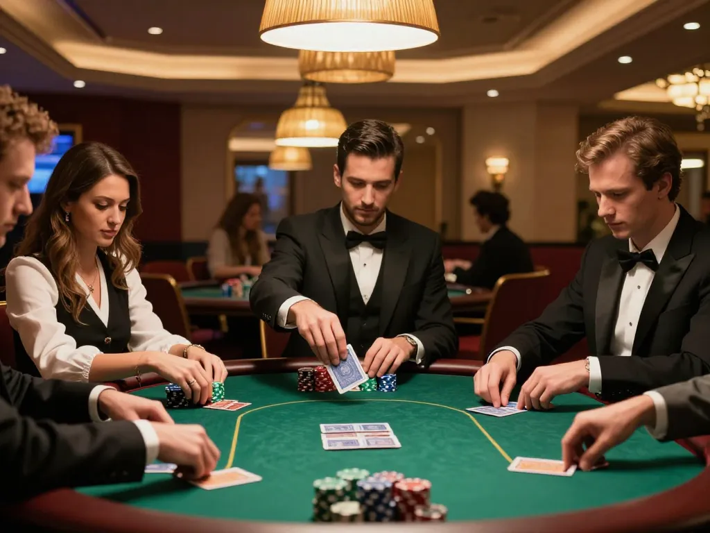 Players engaged in a thrilling poker game at 79king casino, showcasing strategic gameplay.