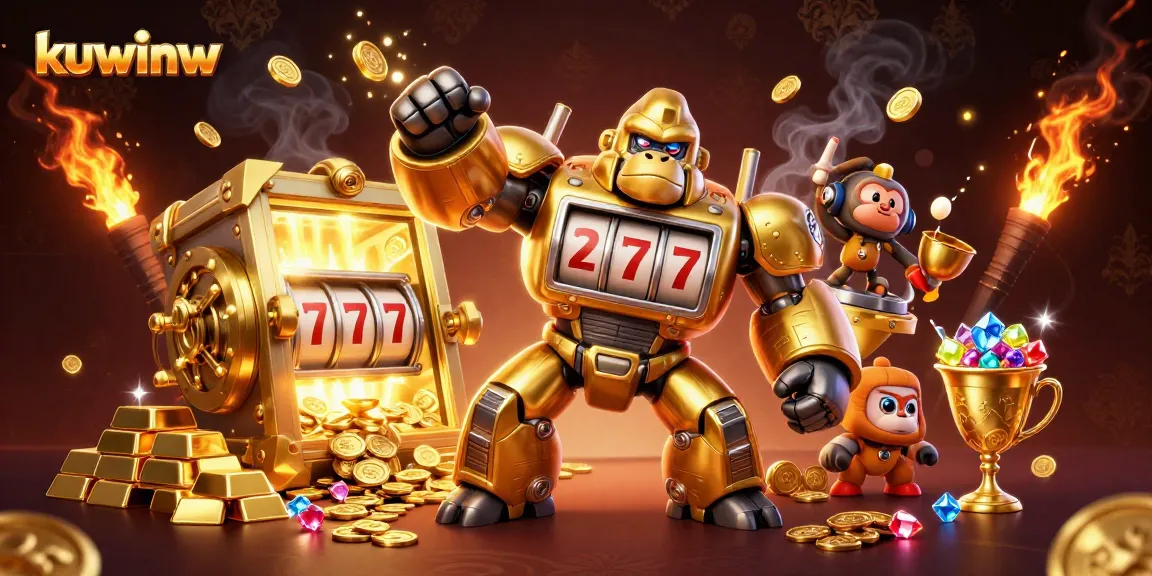 Engage in thrilling slots with kuwinw's golden mech and explosive treasure, experiencing the excitement!