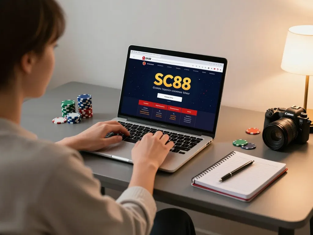 Player enjoying online gaming on the SC88 platform from home with a laptop