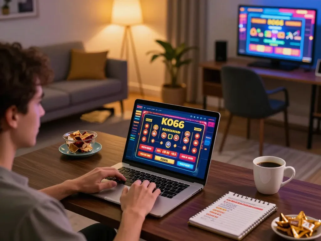 Người chơi hấp dẫn khám phá ứng dụng casino KO66 trên máy tính bảng trong không gian ấm cúng tại nhà.