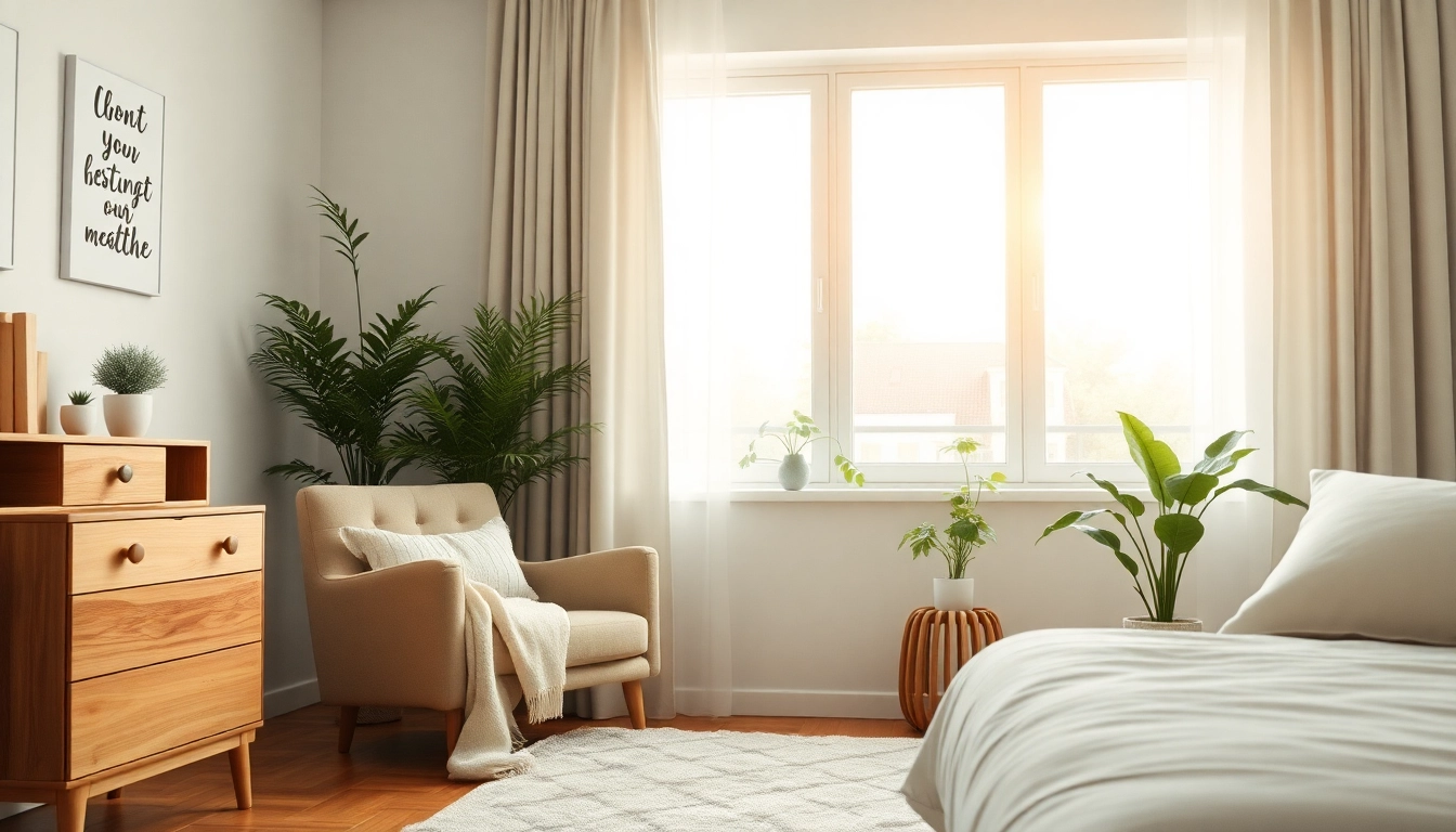 Illustration showing serene environment with mental health tips for relaxation.
