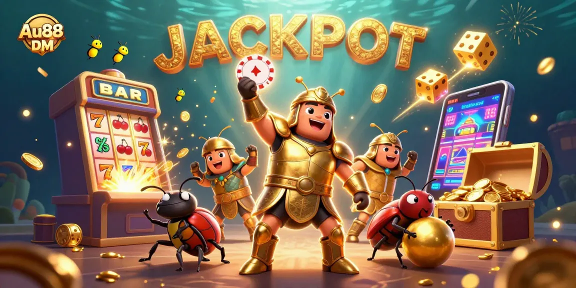 Experience the thrill at Au88 DM with a victorious beetle in a vibrant casino adventure, celebrating big wins.