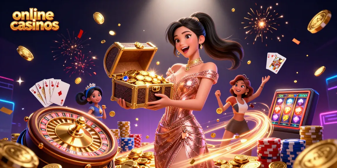 Experience exciting online casinos with dazzling treasures and vibrant gaming elements.