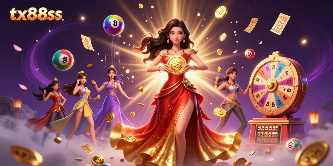 Gamble big and win with exciting games at tx88ss, showcasing a glamorous casino scene featuring vibrant lottery elements.
