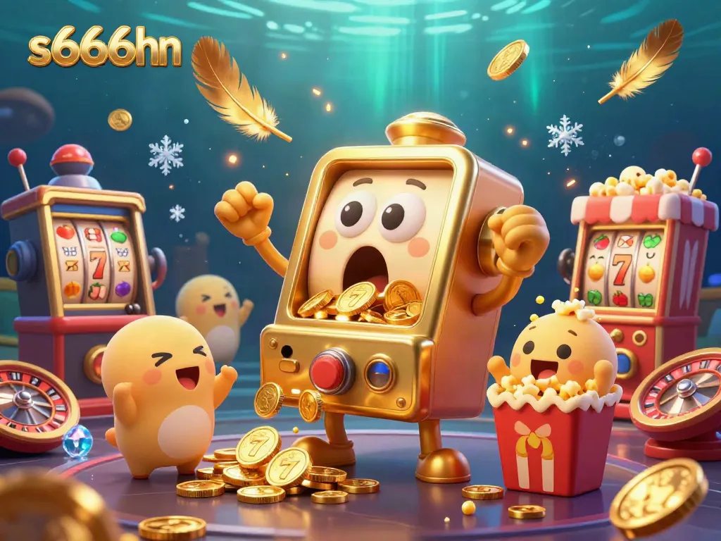 Experience the thrill of s666hn's jackpot with a vibrant casino illustration showcasing a golden slot machine.