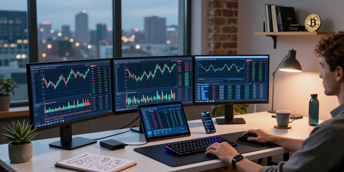 Website laten maken met innovatieve cryptocurrency dashboards en technische analysen in moderne werkruimte.