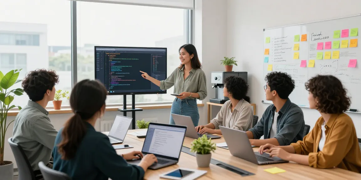 Team collaboration to build internal tools with AI in a modern office setting