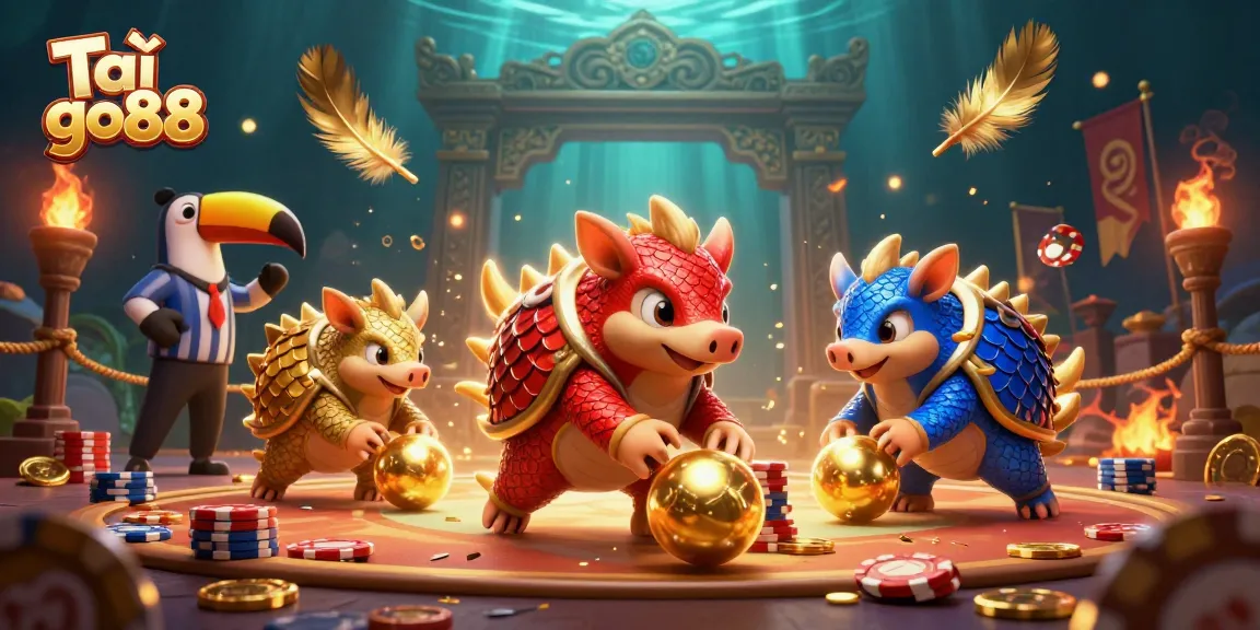 Engage with exciting games at Tải go88, where colorful pangolins compete in a dynamic casino scene.
