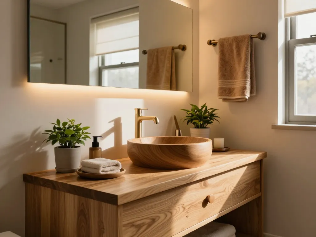 Ontdek de schoonheid van houten badkamermeubilair op https://www.vanheckbadkamers.nl/badkamermeubels/houten-badkamermeubels/, met een stijlvolle wastafel van massief eikenhout en elegante accessoires.