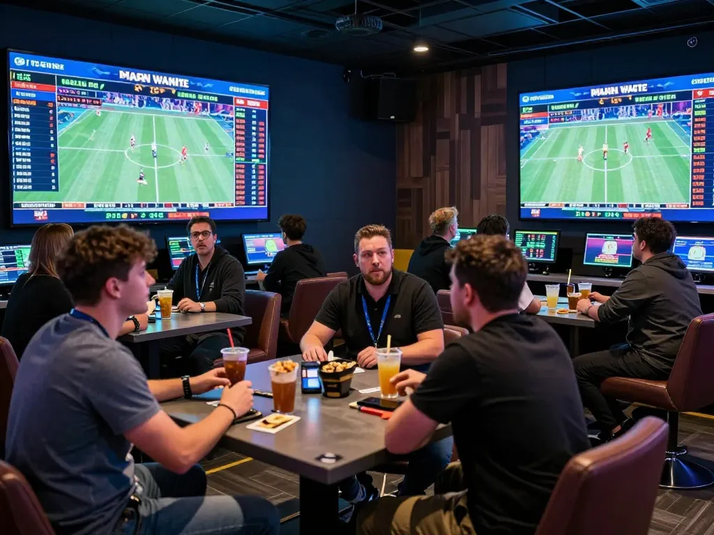 Betting on live games at tr88 sportsbook with enthusiastic bettors analyzing odds.