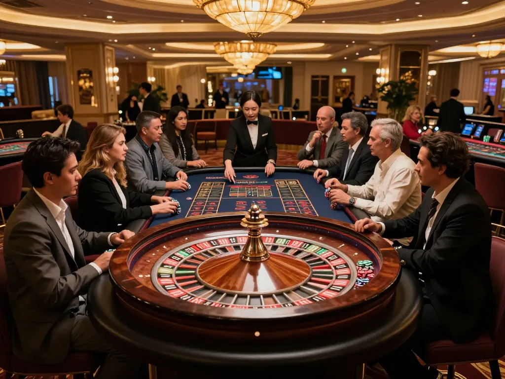 Five88 uy tín players engaging in exciting roulette gameplay at a luxurious casino venue.