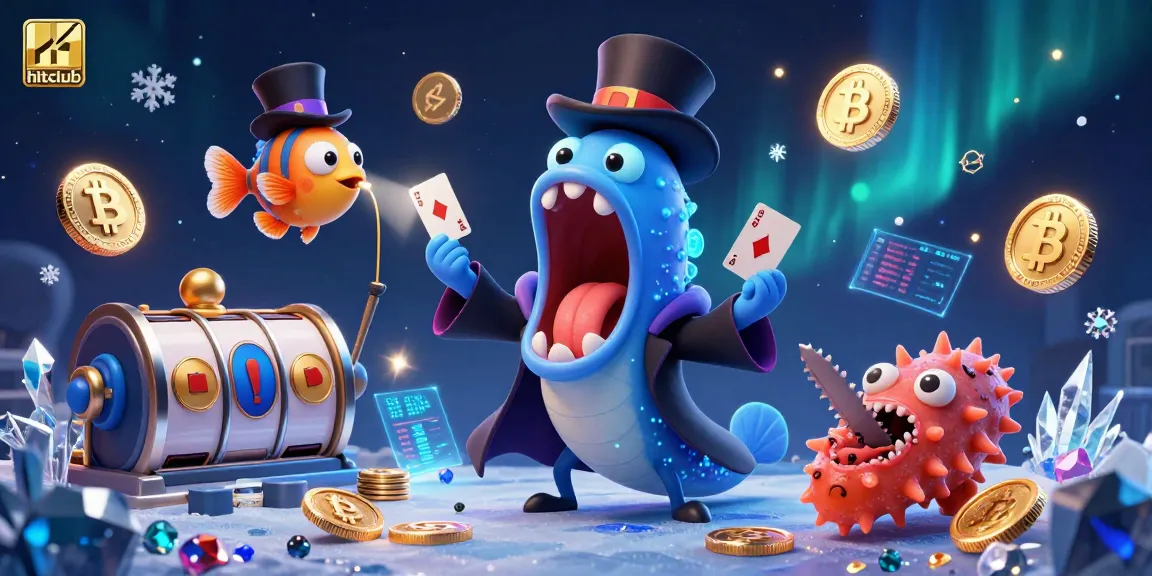 Hitclub's animated scene showcases thrilling slot gaming with a magician's touch, featuring unique ocean creatures.