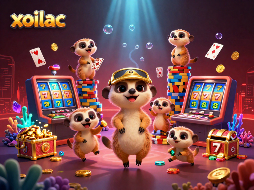 Experience thrilling gameplay with xoilac in a vibrant casino scene featuring animated meerkats.