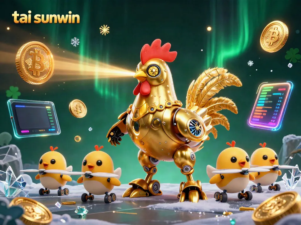 Experience thrilling gameplay at tai sunwin with a vibrant 3D scene featuring animated characters and digital gaming elements.