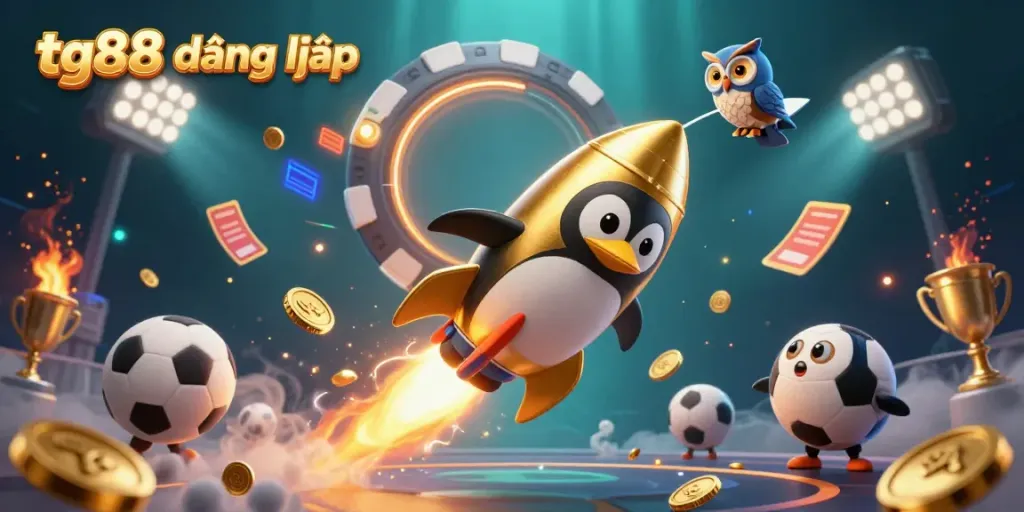 Engage in tg88 đăng nhập with the golden penguin navigating towards a thrilling casino poker chip.