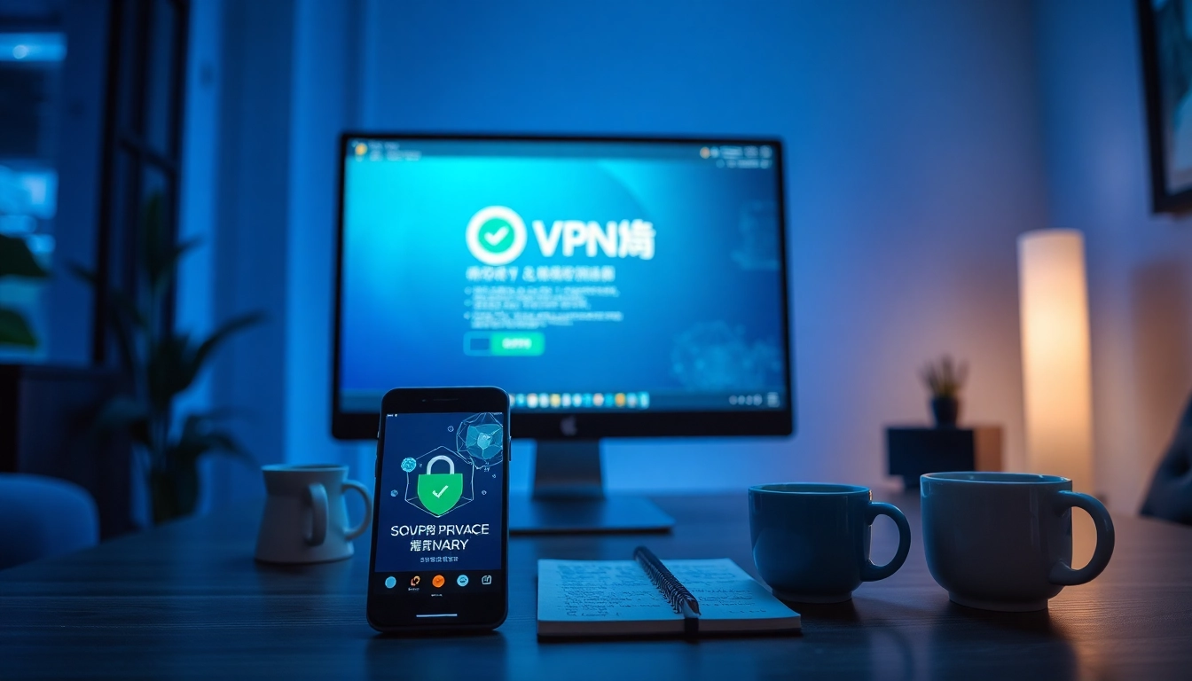 在现代工作站上显示的快连下载界面，代表 VPN 安全性与易用性。