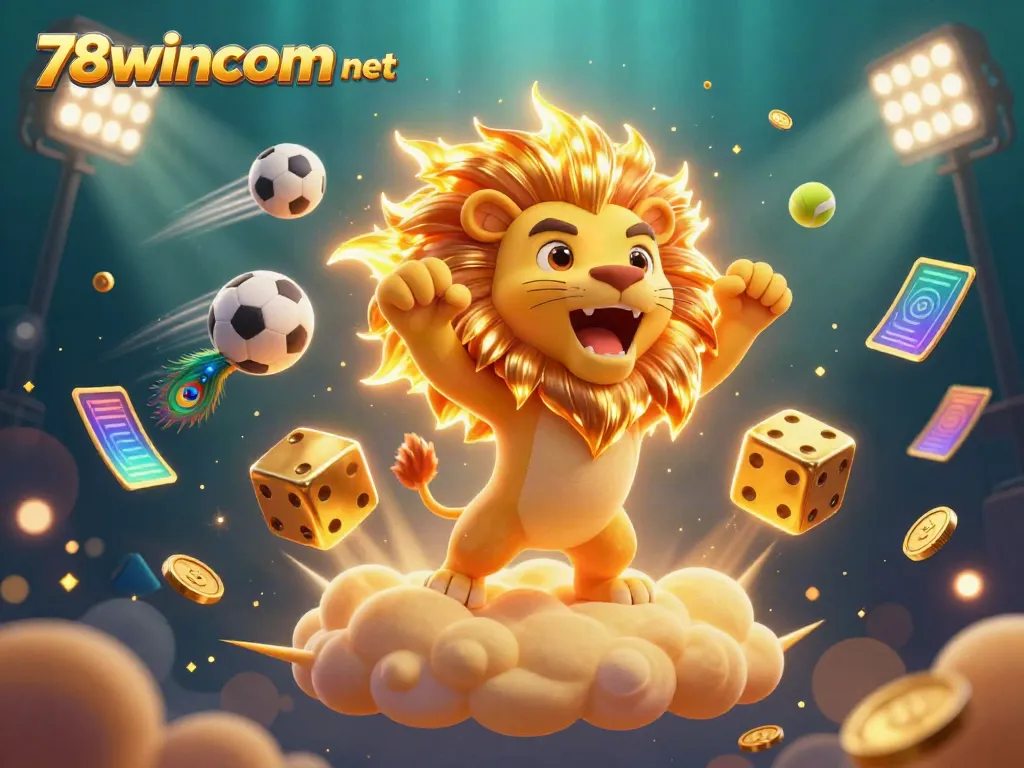 Experience thrilling action at 78wincom net with a dynamic 3D casino illustration featuring vibrant characters and game elements.