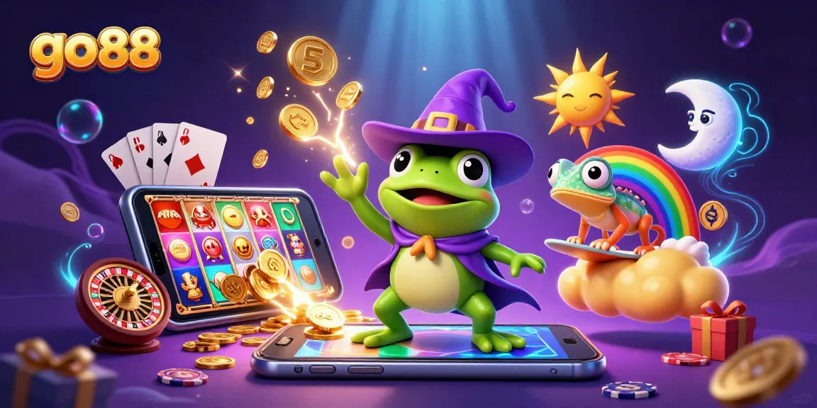 Experience the excitement of go 88 with vibrant characters creating a gold coin storm amidst casino elements.