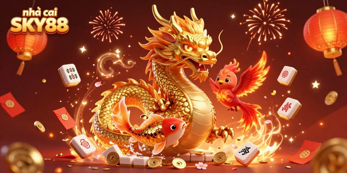 Engage with exciting游戏情景 at nhà cái SKY88 featuring a festive dragon and phoenix.