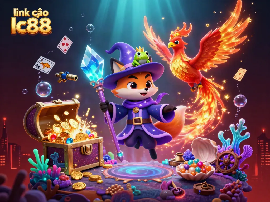Experience excitement at link vào lc88 with a vibrant 3D illustration of playful casino magic.