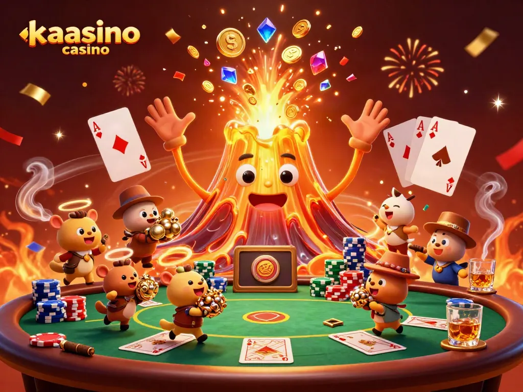 Kaasino casino offers exciting gameplay with a golden volcano showering players with treasures.