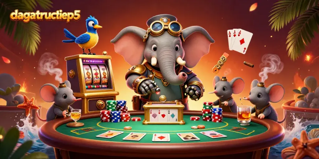 Experience rich gameplay at dagatructiep5 with a vibrant steampunk casino scene featuring dynamic characters.