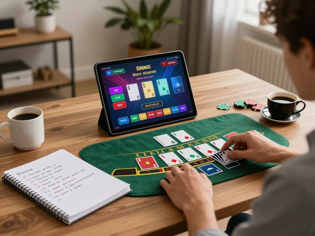 Player analyzing strategy while enjoying a live game on tx88casino platform, demonstrating responsible gambling.
