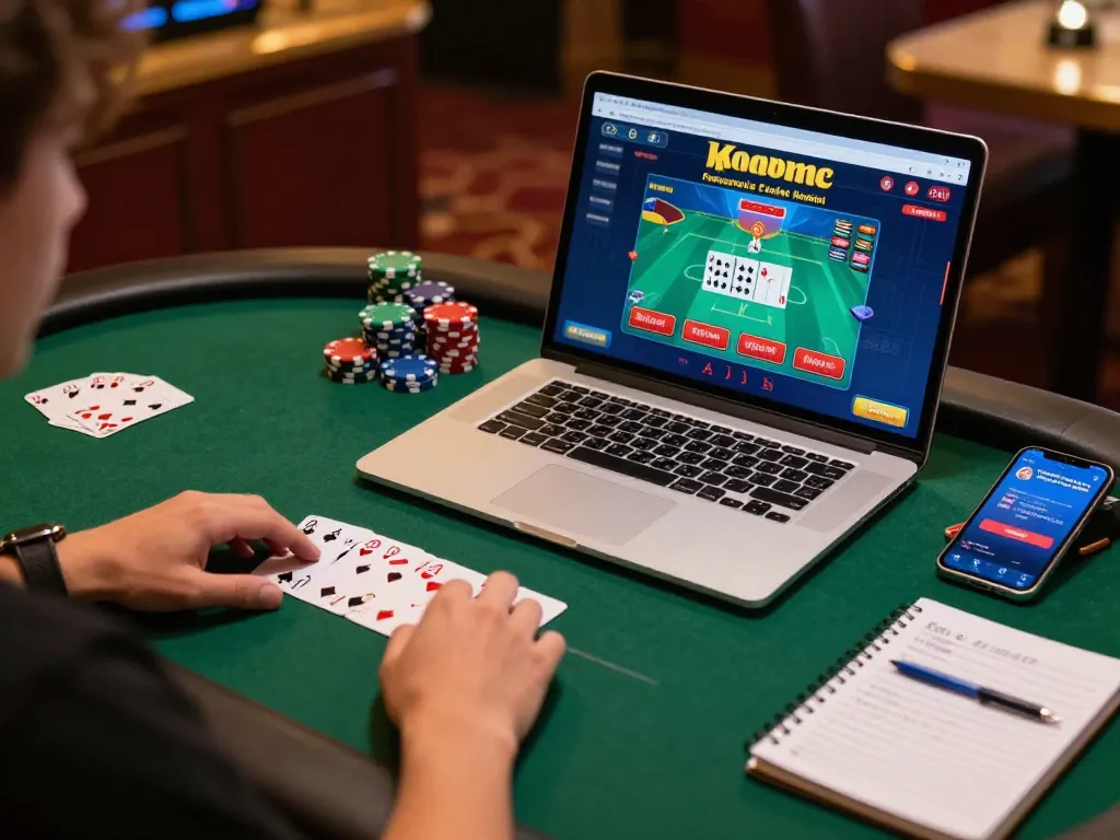 NoHu online casino gaming session showing dynamic poker gameplay on a laptop.