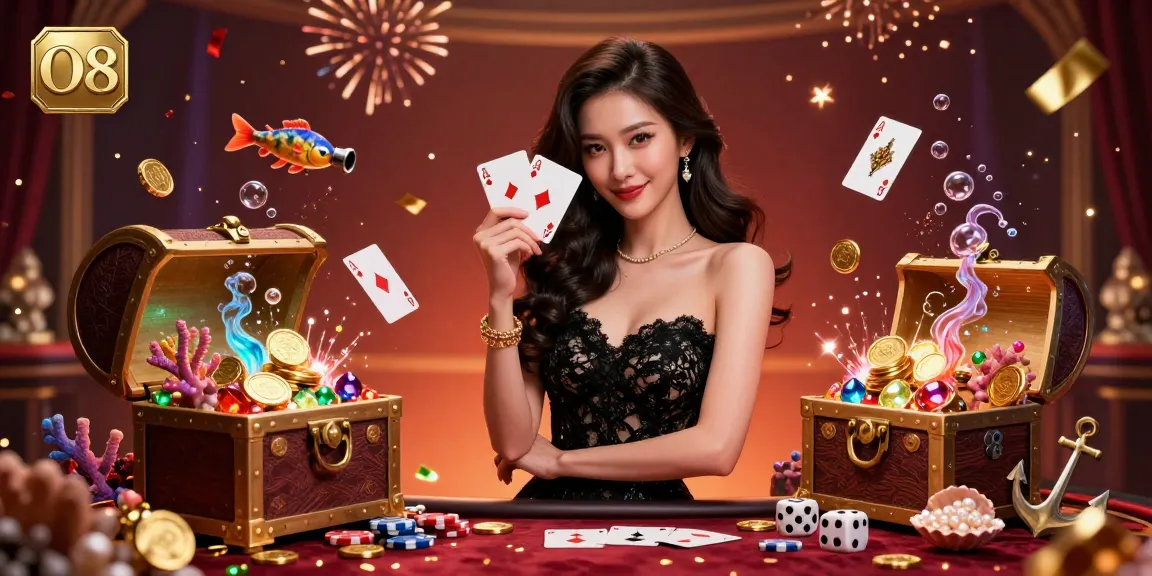 Experience thrilling casino action with O8 in this vibrant 3D scene showcasing poker elegance.