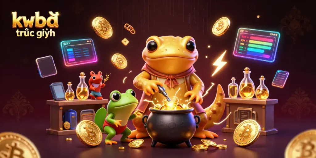 Engage with kqbđ trưc tuyến in a vibrant 3D scene showcasing an alchemist creating gold coins.