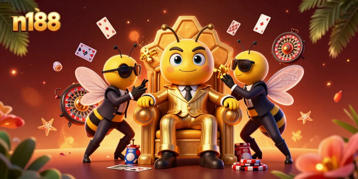 Engage with n188's vibrant casino atmosphere featuring a bumblebee mob boss and dynamic game elements.