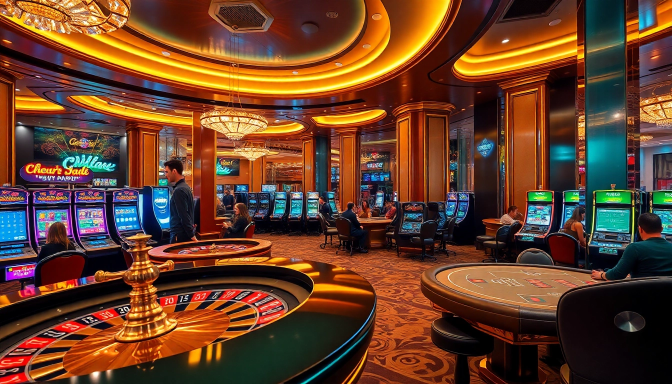 An exciting scene at a luxurious casino showcasing gambling delights with a focus on strategies from https://nk88.bio/.