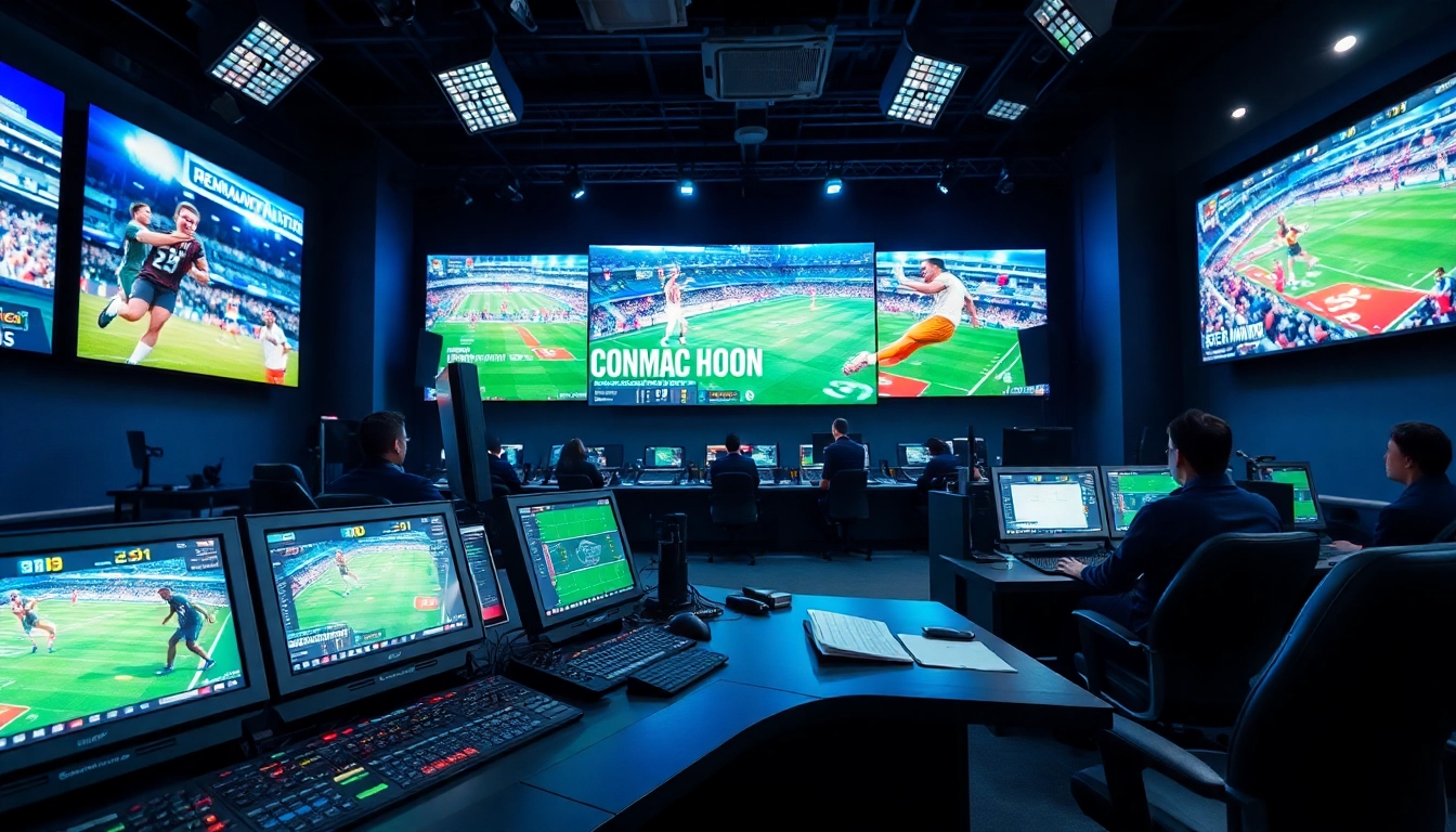 Engaging scene of sports broadcasting with professionals managing live events.