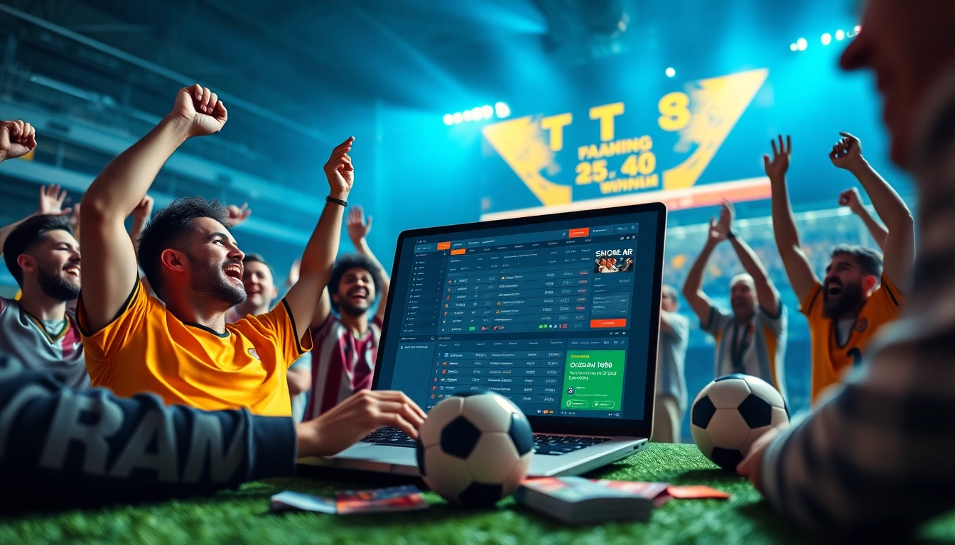 Exciting scene showcasing top 10 trang cá cược bóng đá with sports betting elements and vibrant fan celebrations.